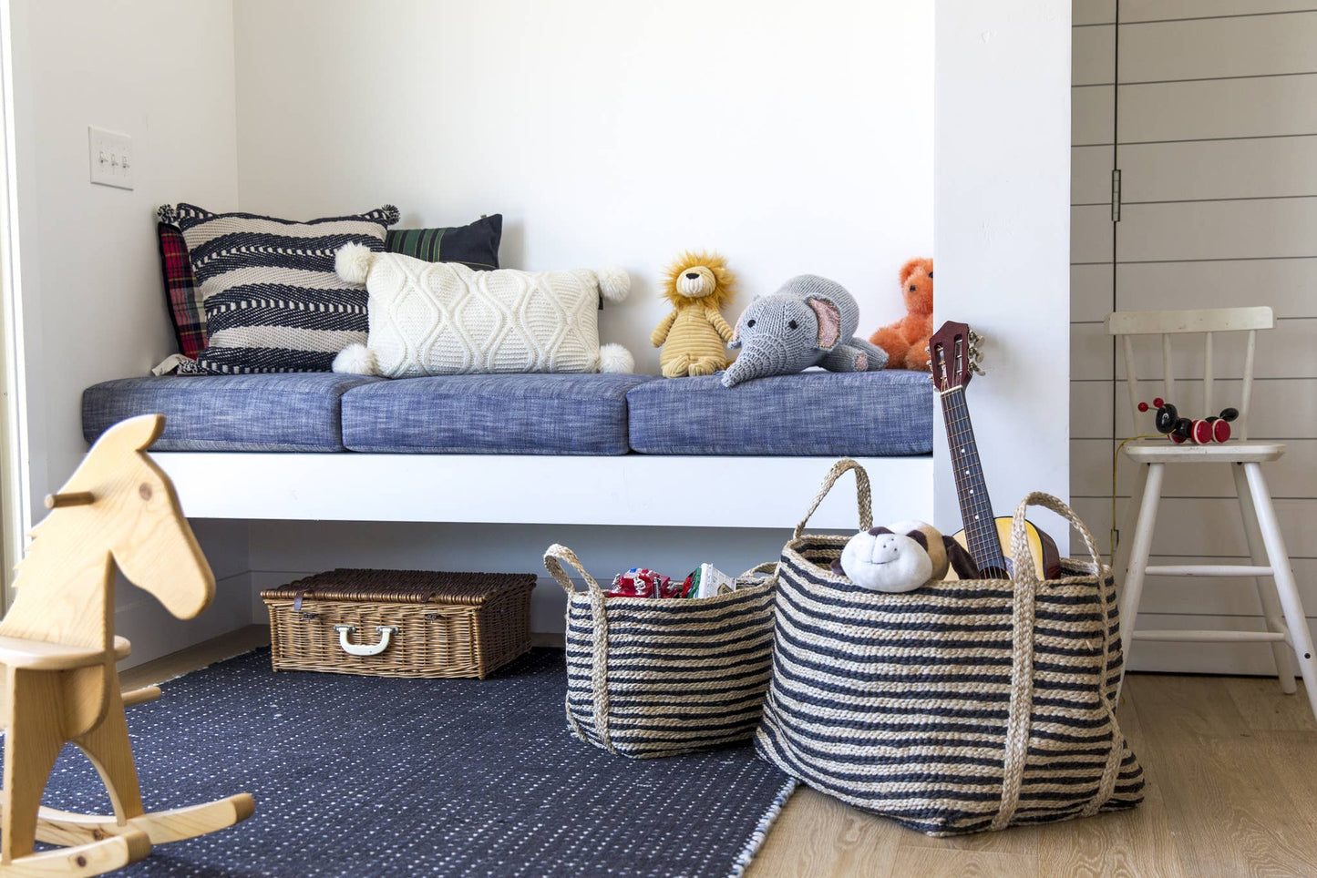 Rectangular Floor Basket - Charcoal Stripe