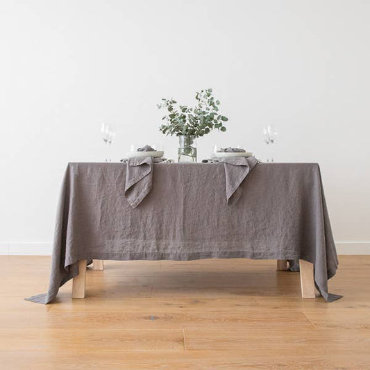 Steel Grey Stone Washed Linen Tablecloth 67 x 98