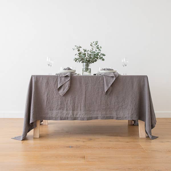 Steel Grey Stone Washed Linen Tablecloth - 67 x 108