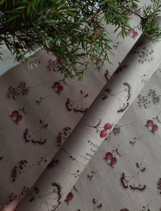 Floral Kraft Wrapping Paper - Set of 3