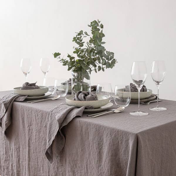Steel Grey Stone Washed Linen Tablecloth - 67 x 108