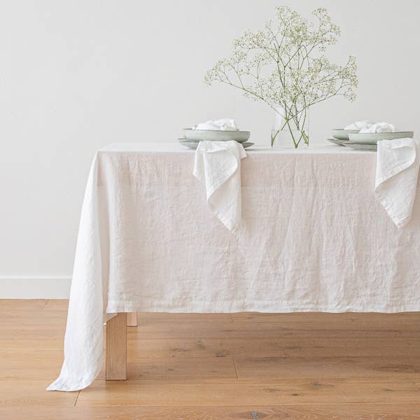 Optical White Stone Washed Linen Tablecloth - 67 x 126