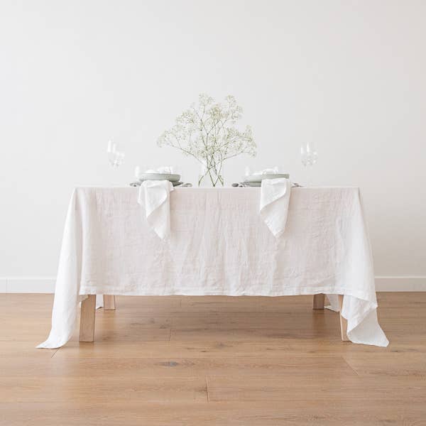 Optical White Stone Washed Linen Tablecloth - 67 x 126