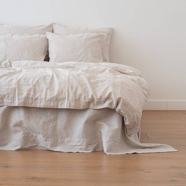 Washed Linen Duvet Natural Pinstripe - Queen