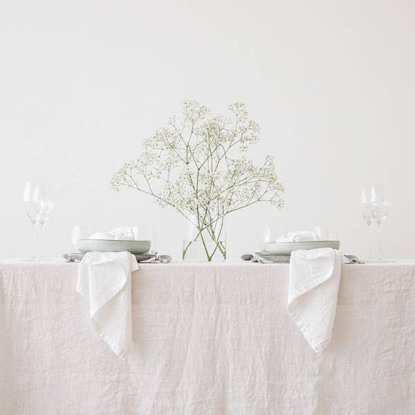 Optical White Stone Washed Linen Tablecloth - 67 x 98