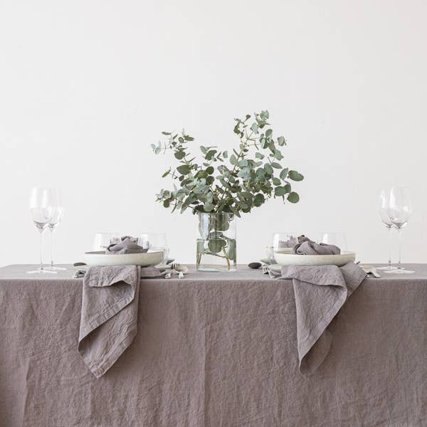 Steel Grey Stone Washed Linen Tablecloth - 67 x 108