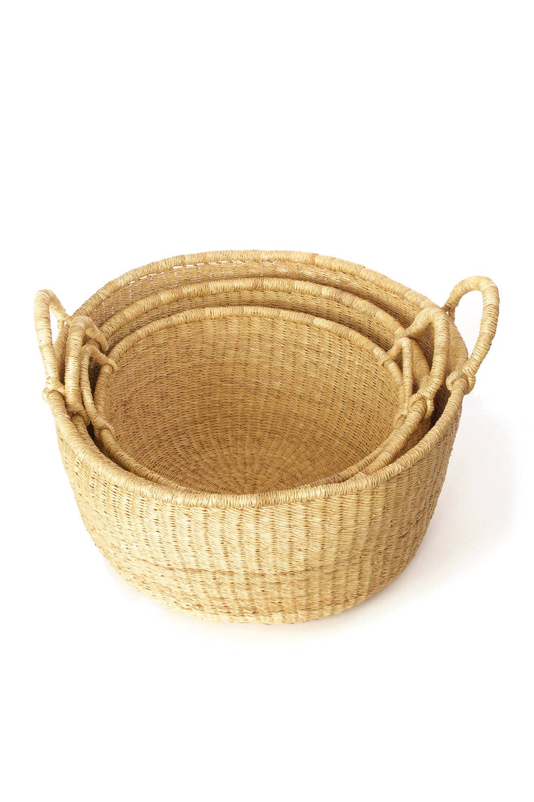Natural Woven Grass Floor Baskets - Handles