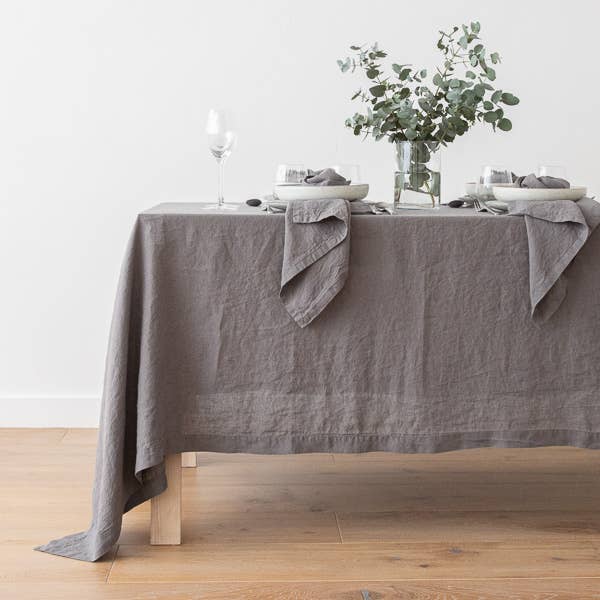 Steel Grey Stone Washed Linen Tablecloth - 67 x 108