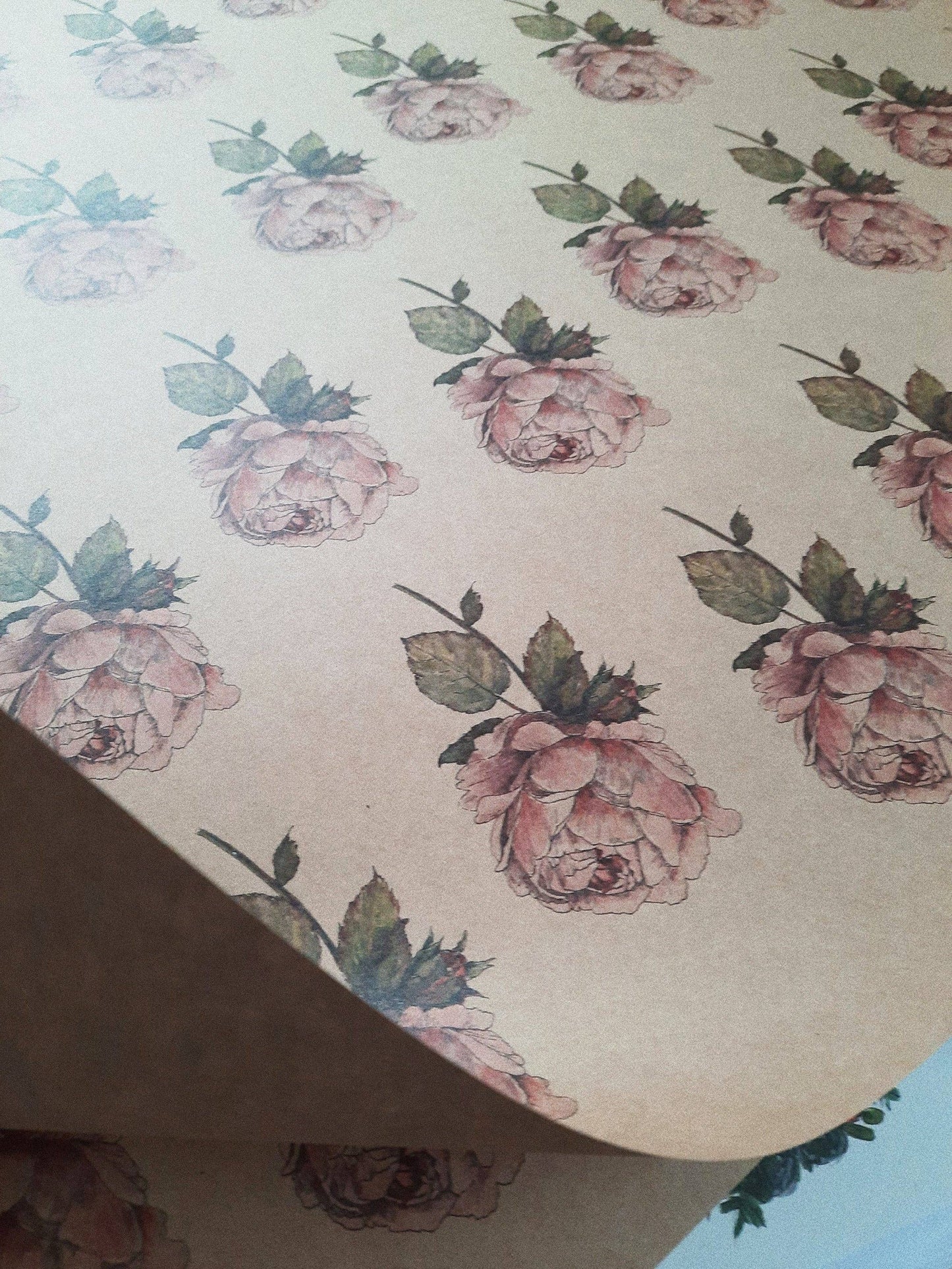 Vintage Rose Kraft Wrapping Paper - Set of 3