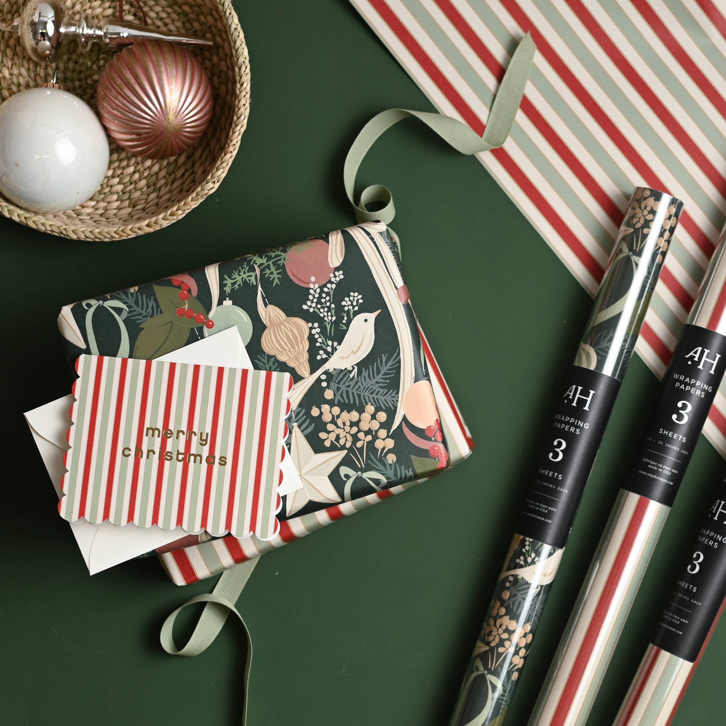 Christmas Striped Scalloped Holiday Card: Single Card