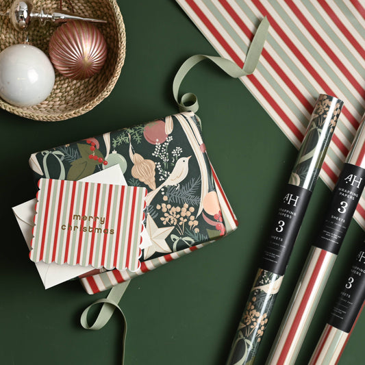 Christmas Striped Scalloped Holiday Card: Single Card