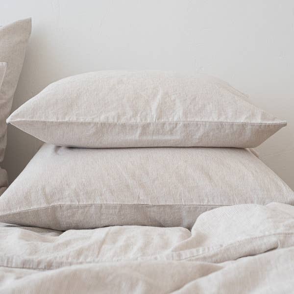 Natural Washed Pinstripe Linen Pillow Case - Queen