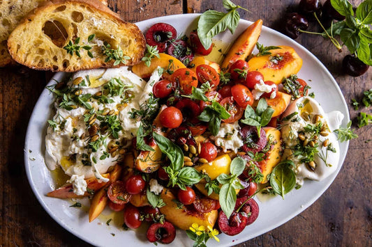 Peach & Burrata Salad ~ Featuring Crosby Organic Peaches