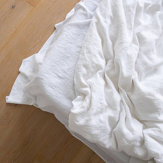 Stone Washed Linen Flat Sheet Optical White - Queen