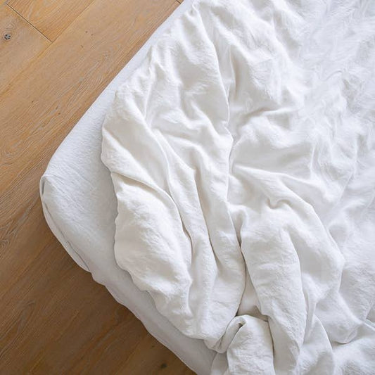 Stone Washed Linen Fitted Sheet Optical White - King