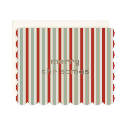 Christmas Striped Scalloped Holiday Card: Single Card