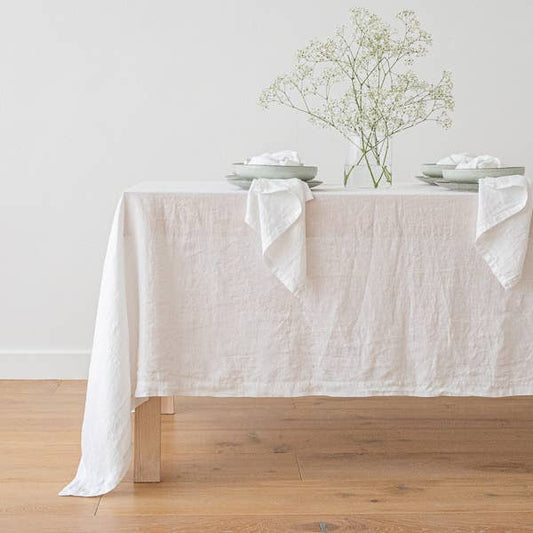 Optical White Stone Washed Linen Tablecloth - 67 x 108