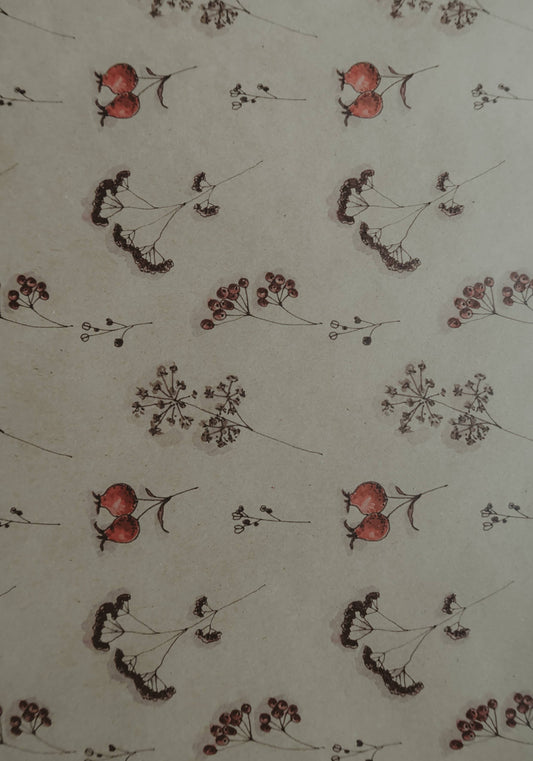 Floral Kraft Wrapping Paper - Set of 3