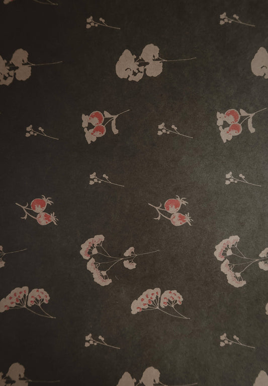 Floral Deep Green Kraft Wrapping Paper - Set of 3