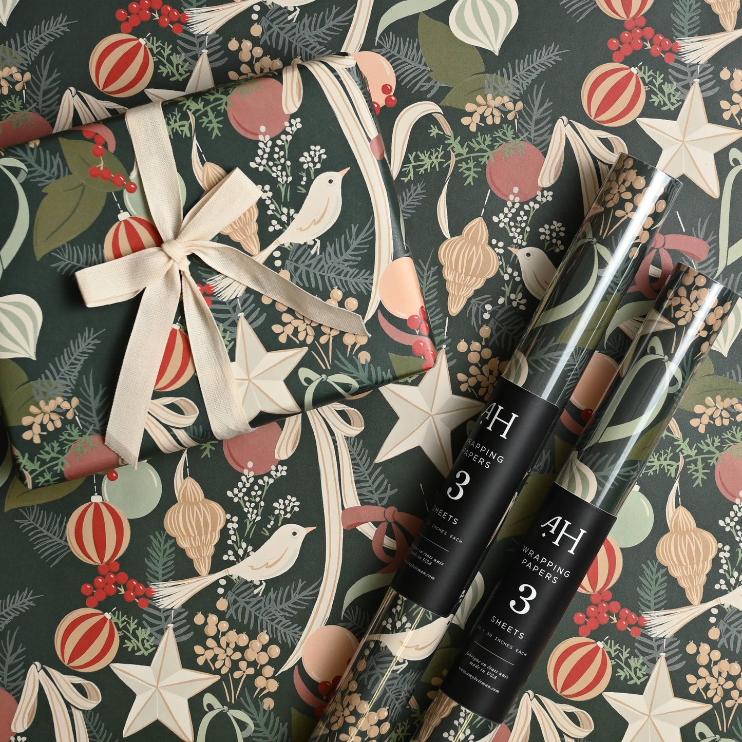 Ornaments and Bows Wrapping Paper