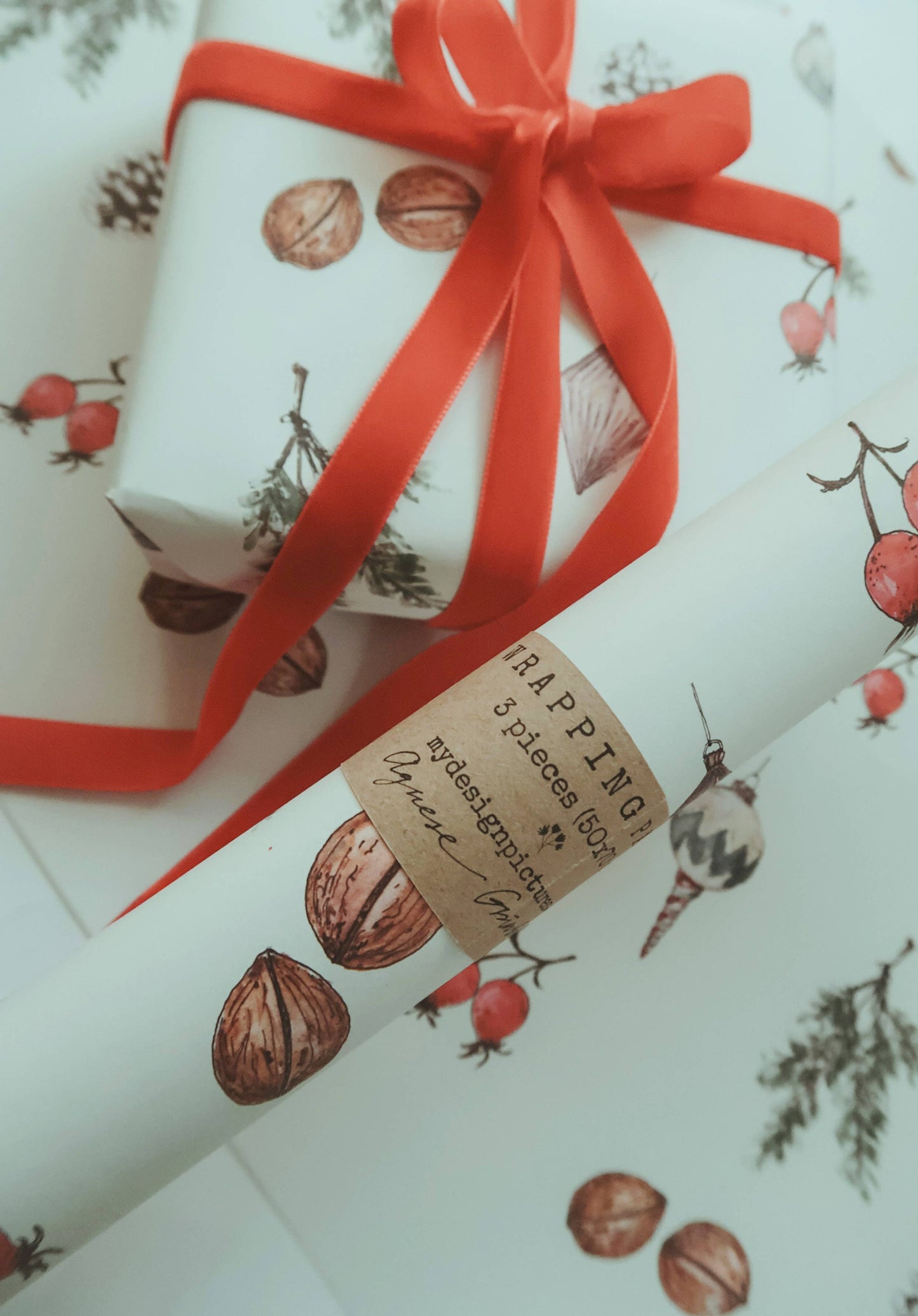 Christmas White Wrapping Paper - Set of 3