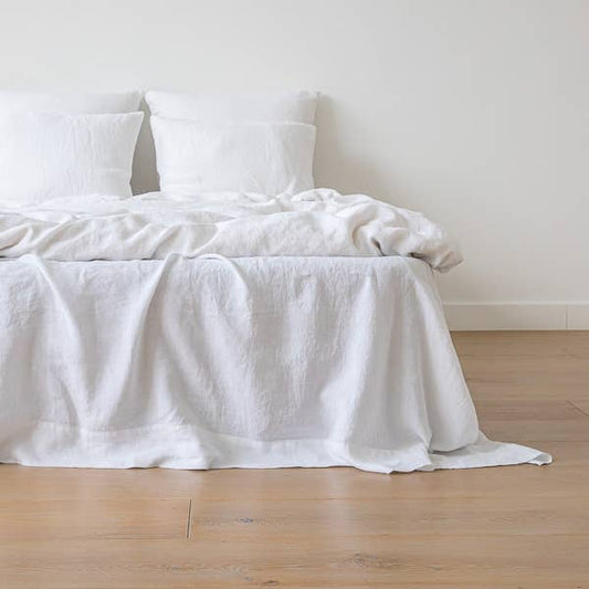 Stone Washed Linen Flat Sheet Optical White - Queen