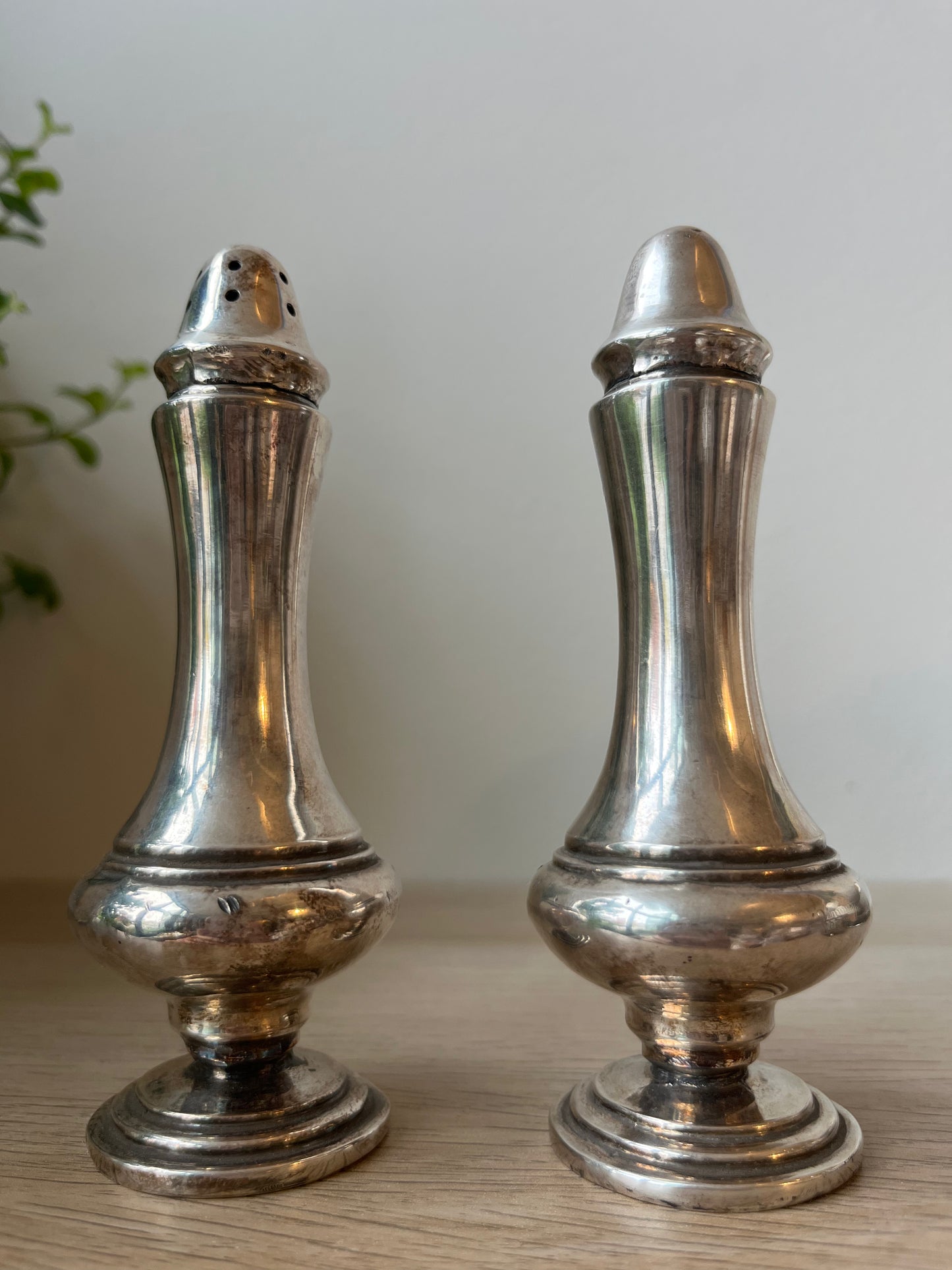 vintage silver salt + pepper shakers