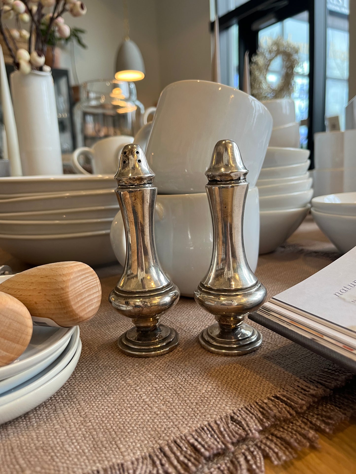 vintage silver salt + pepper shakers