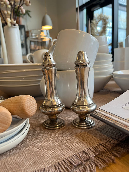 vintage silver salt + pepper shakers