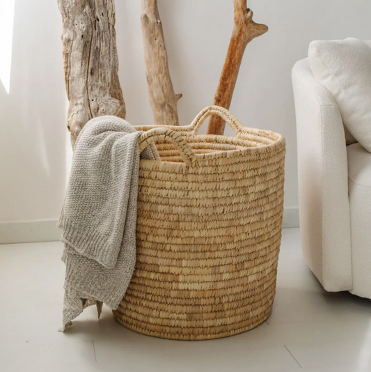 Palm Leaf Round Laundry Basket - Large