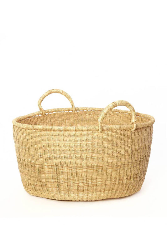 Natural Woven Grass Floor Baskets - Handles