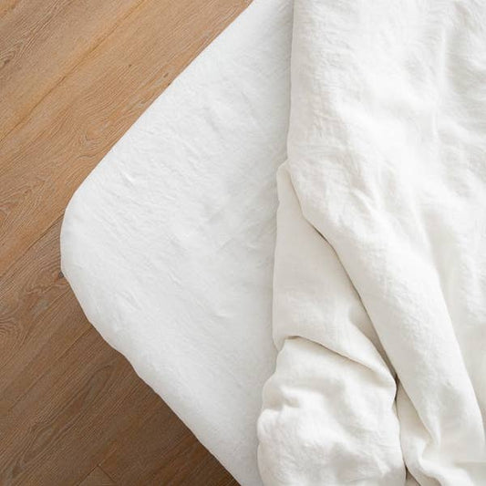 Stone Washed Linen Fitted Sheet Off White - King