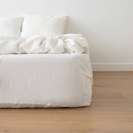 Stone Washed Linen Fitted Sheet Off White - King